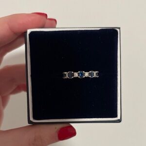 Blue Nile sapphire and diamond ring in 14k white gold